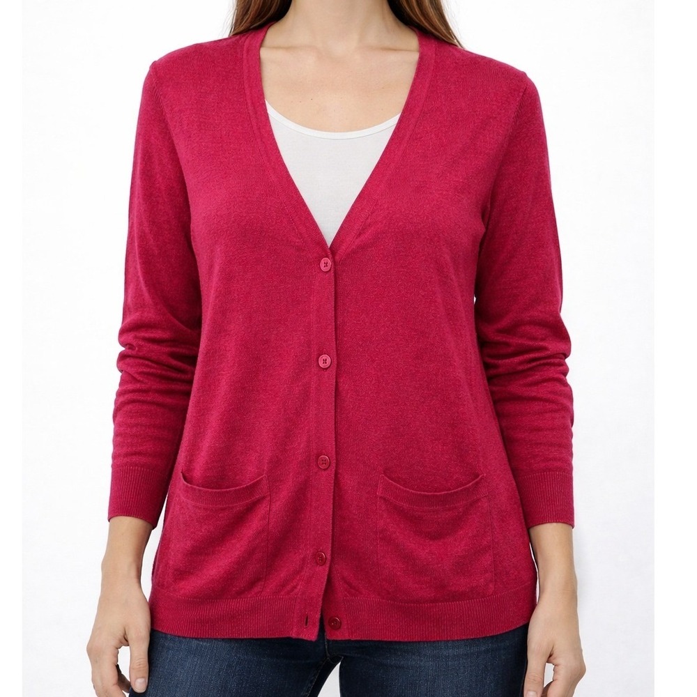 Talbots Womens Cardigan Sweater Pink Italian Merino Wool Classic‎ Workwear S